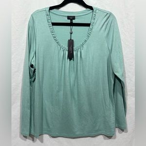 Talbots longsleeve woman pleated shirt 1X green plus size new with‎ tags light